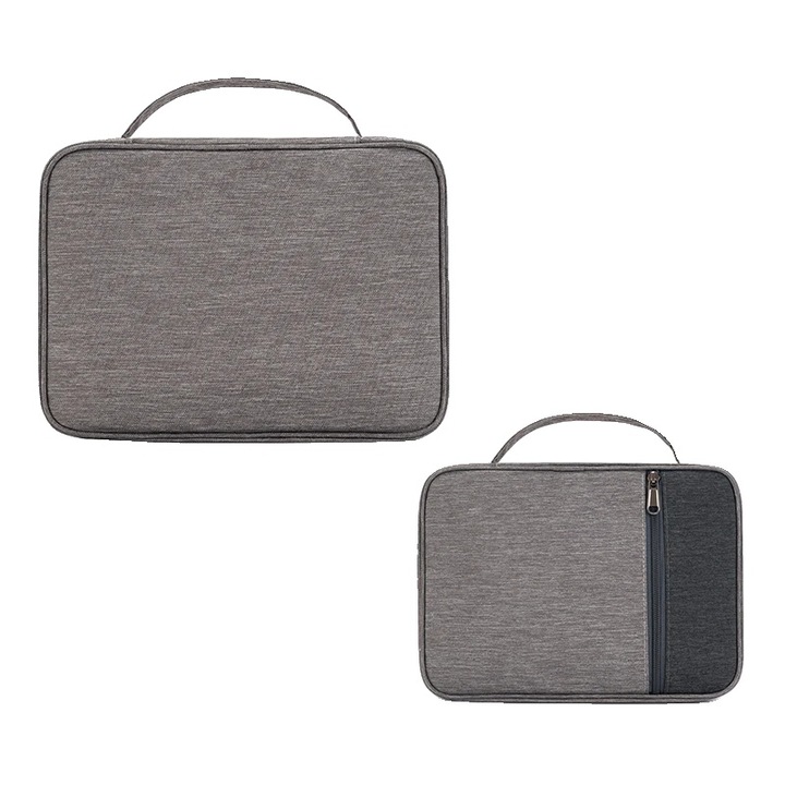 Husa protectoare pentru Biblie, gri cu gri inchis, 28cm, cu manere si buzunar cu fermoar