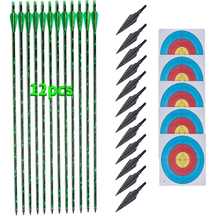 Sageti de vanatoare, 12 bucati, design camuflaj, 762mm, verde
