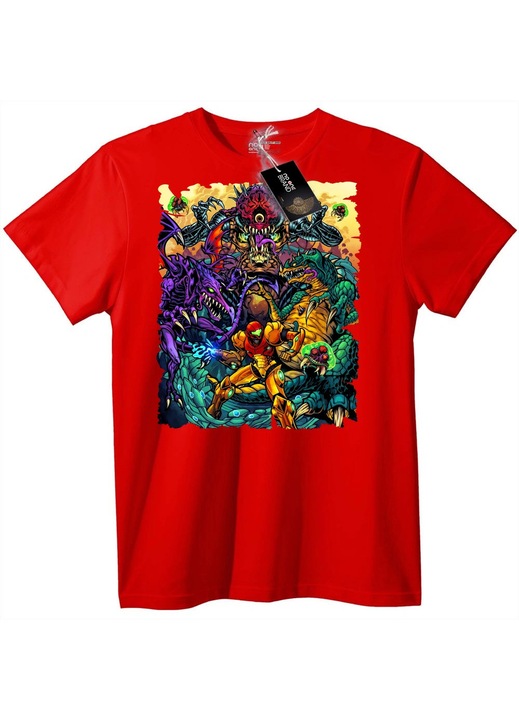 Tricou Metroid Samus contra Monștrilor, Rosu