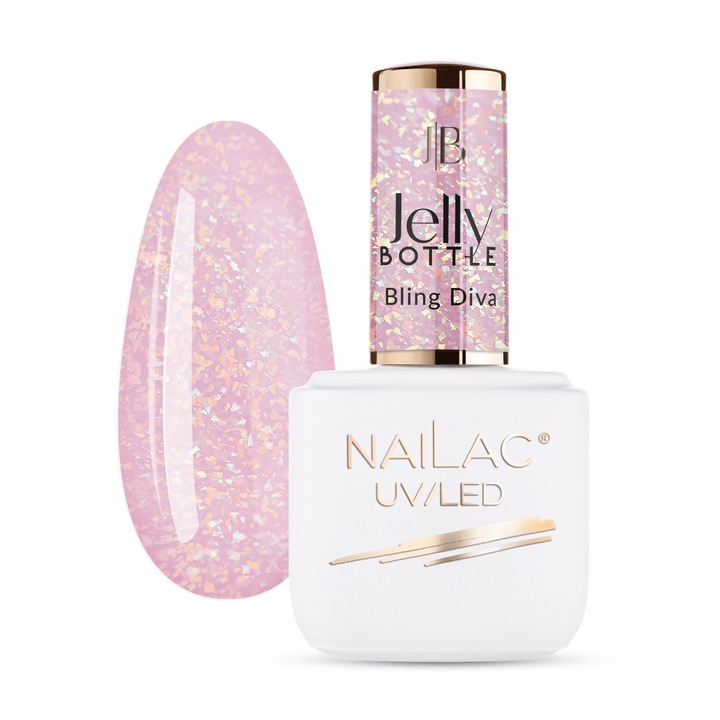 Gel unghii, NaiLac, Jelly Bling Diva, roz, 7ml