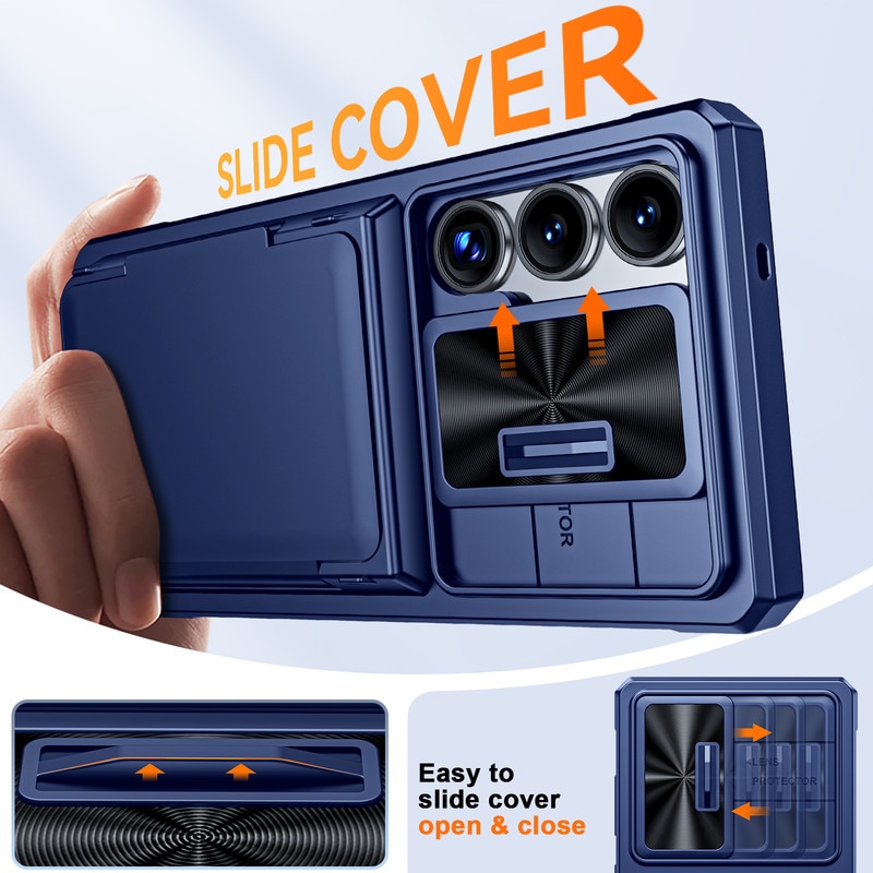 Husa telefon pentru Samsung Galaxy S25 Ultra, cu protectie RFID, suport pentru 4 carduri, capac pentru camera, albastra