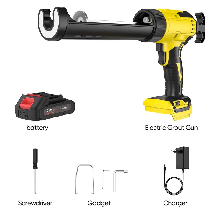 Pistol de chituit electric, 6 viteze, lumina LED, 1 baterie, galben