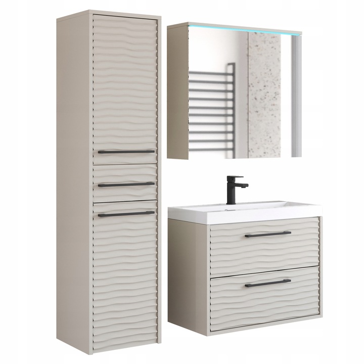 Set mobilier baie suspendat cu lavoar, oglinda si dulap, MDF, culoare casmir, 60x50x35cm