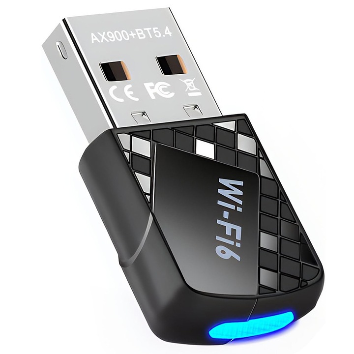 USB WiFi 6 Kétsávos Bluetooth 5.4 Adapter Fekete 3.2x1.7x0.7cm