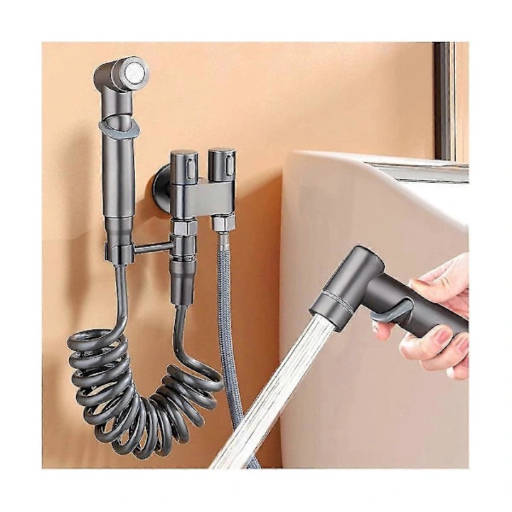 Robinet dublu, gri, din cupru, 20mm, set multifunctional pentru baie