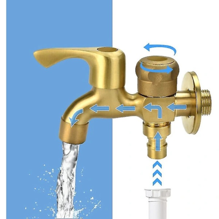 Robinet dublu din alama pentru gradina, 1/2", protectie la inghet, 13x8.1cm