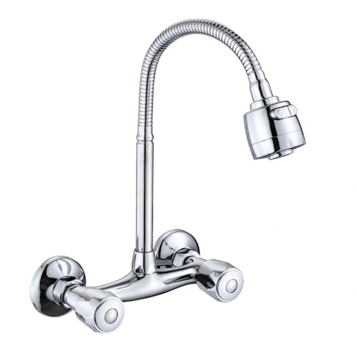 Baterie sanitara de bucatarie cu cap din cupru, inaltime ergonomic, rotire 360°, diametru 22mm, set pentru apa calda si rece