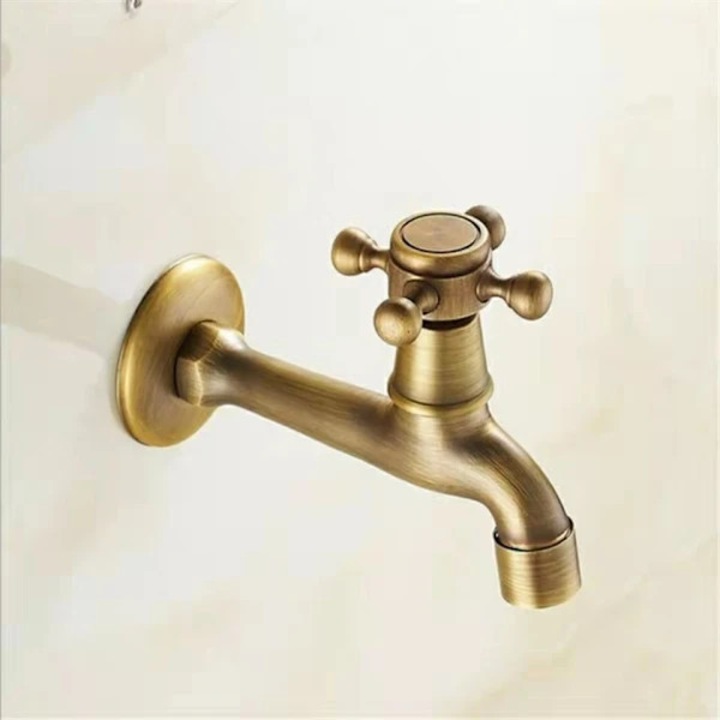 Antik sárgaréz csap fogantyúval, falra szerelhető, fürdőszobába és mosógéphez, G1/2, 1 db.