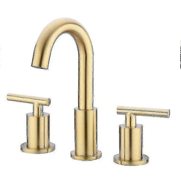 Baterie sanitara cu 2 manere, finisaj aurit, design modern, robinet cu duza gooseneck, set complet 3 gauri, 8-16 inch