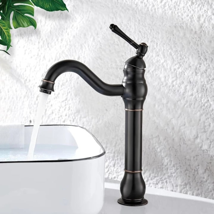 Klasszikus retro csaptelep, 360°-ban forgatható, sárgarézből, fekete