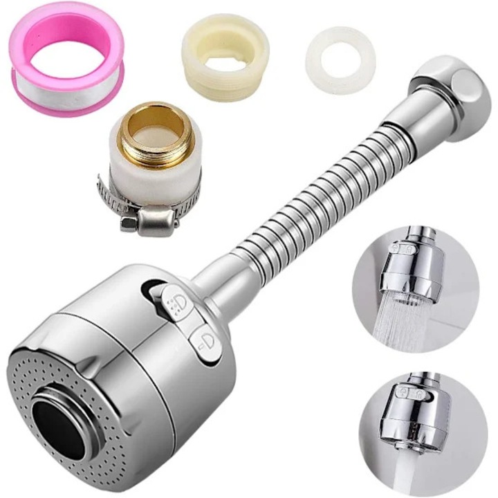 Extensor baterie apa rotativ, 2 moduri spray, 360 grade, 16.5cm, negru