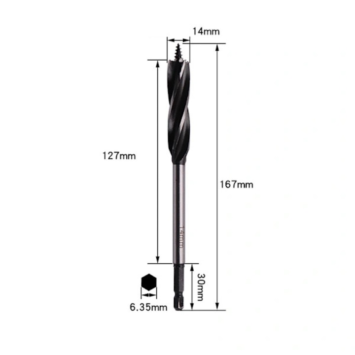 Bucata de gaurit pentru lemn, 14mm, 4 caneluri, 16.7x12.7x1.4cm, set pentru deschiderea incuietorilor