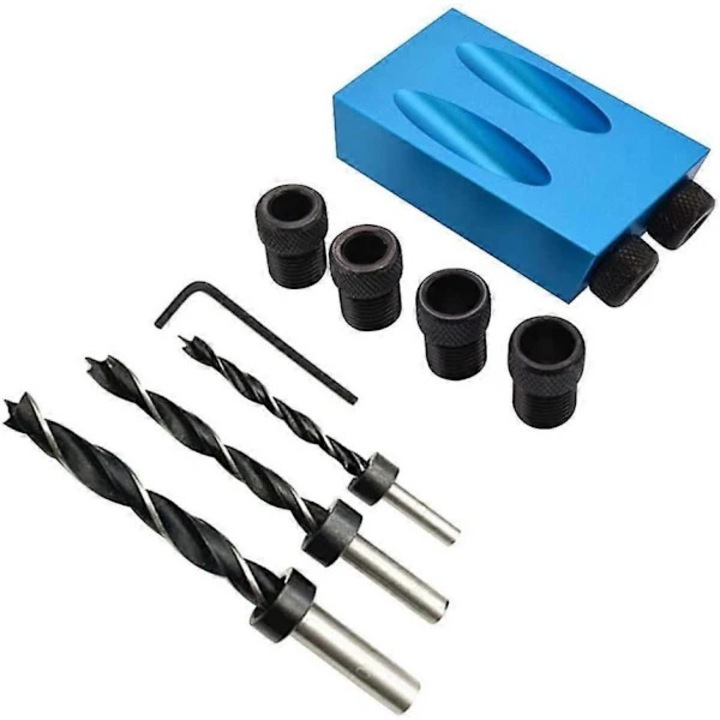 Set jig de gaurit cu unghi de 15 grade, accesorii pentru lemn, dimensiune mini, portabil, albastru