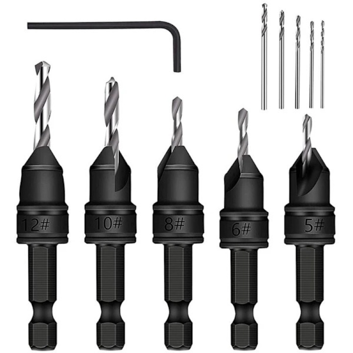 Set de burghie conice 5 bucati, metal, 82 grade, negru