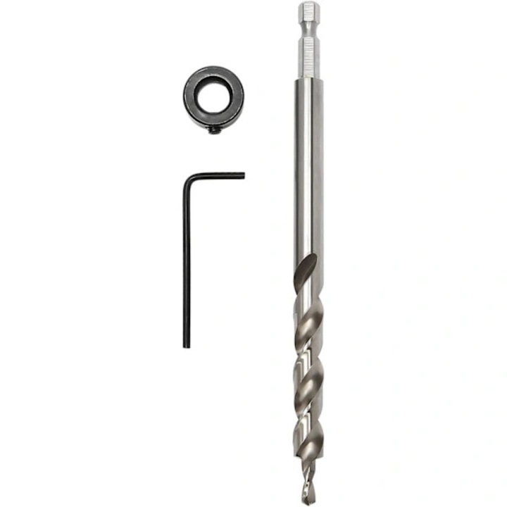 Set burghie pentru lemn 3/8" (9.5mm) cu surubelnita si inel de limitare, argintie, 6.3mm x 157mm