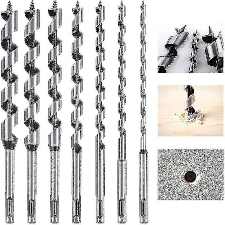 Set de burghie spiralate pentru lemn, 7 buc, carbon, 6-18mm, 230mm