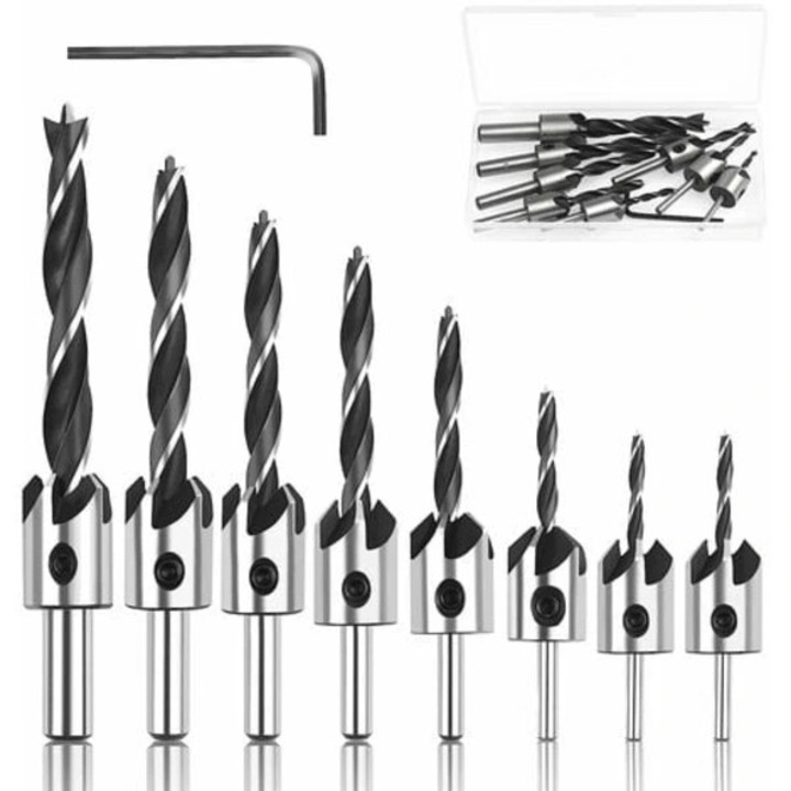 Set burghie pentru lemn, 8 piese, 3-10mm, cu cheie hexagonala, pentru lemn, plastic, cauciuc
