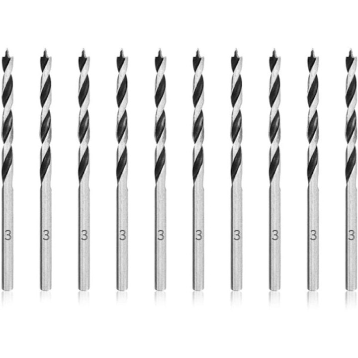 Set 10 burghie pentru lemn 3mm, design spiral, varf de centrare