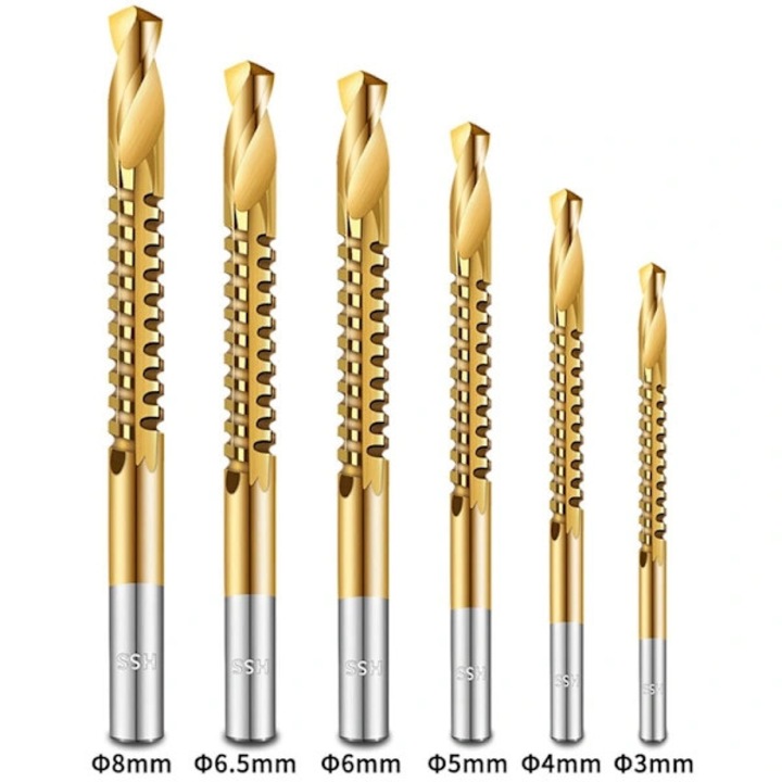 Set de burghie din cobalt 6 piese, 3-8mm, pentru lemn, metal moale, plastic