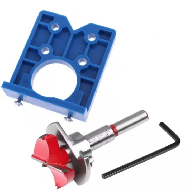 Set sablon de gaurire pentru balamale 35mm, ghid de gaurire, ABS, 77x66mm