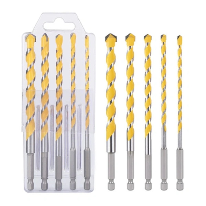 Set de burghie multifunctionale 5 piese, 5-12mm, 160mm lungime, carbide, galben