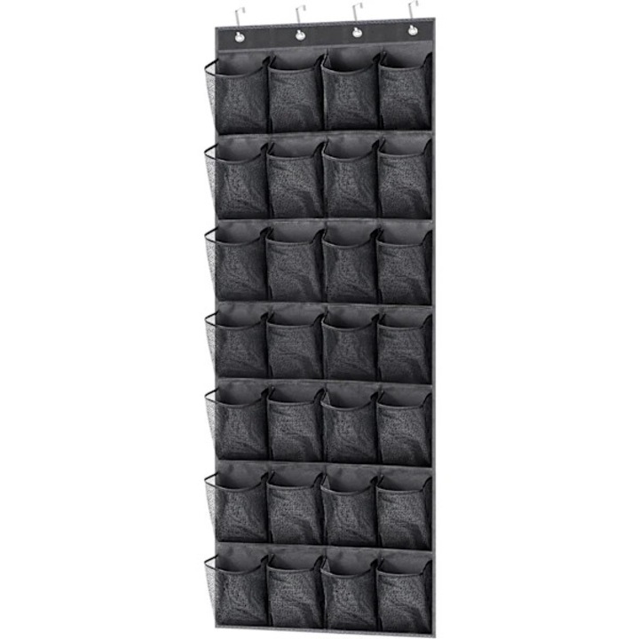 Organizator incaltaminte cu 28 buzunare mari, negru, 65x22.5cm, pentru usa