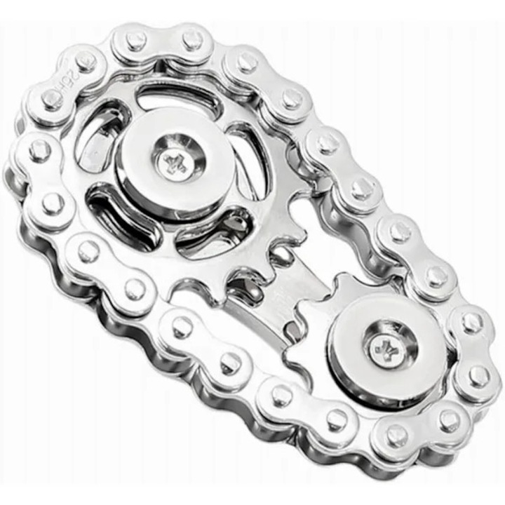 Spinner fidget din metal, design lant de bicicleta, dimensiune 5x5x3cm, multicolor, set cu chei Allen si suruburi