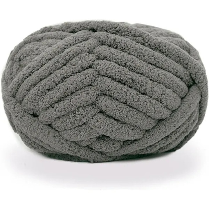 Garn groasa chenille pentru covoare tricotate manual, gri inchis, 2 cm grosime, 226 g, 25.6 m