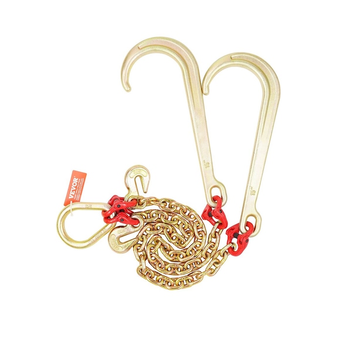 Sistem tractare VEVOR, lant de remorcare G80, 5/16" x 2', capacitate 10800 lbs, cu carlige J si carlige de prindere