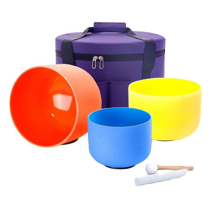 Set de boluri cantatoare, 3 piese, 432 Hz, 10 inch, quartz pur