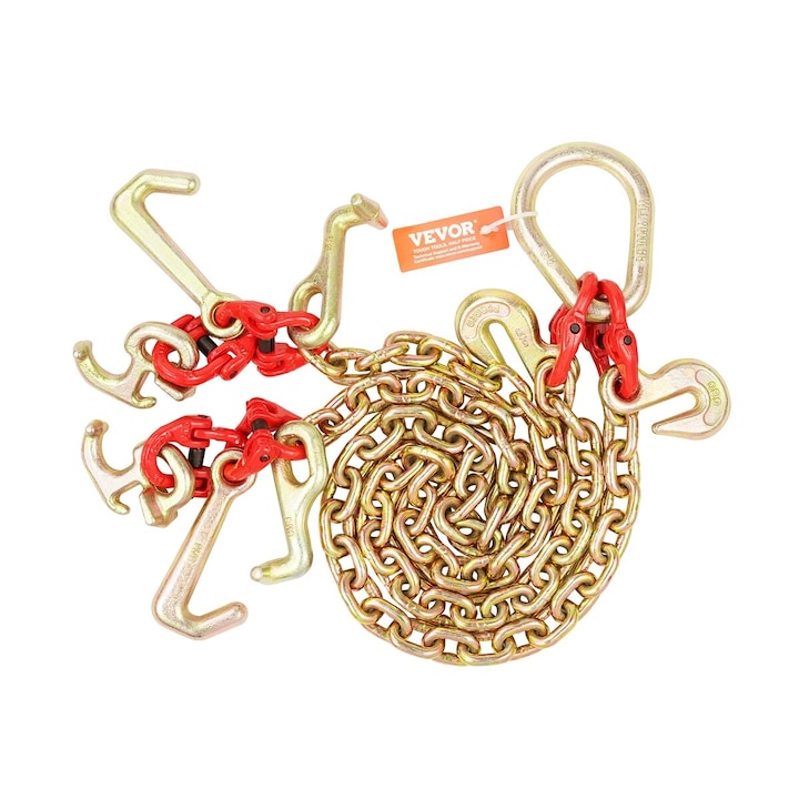 Sistem tractare VEVOR, lant de remorcare G80, 5/16" x 3', capacitate 10800 lbs, cu carlige J, T si R