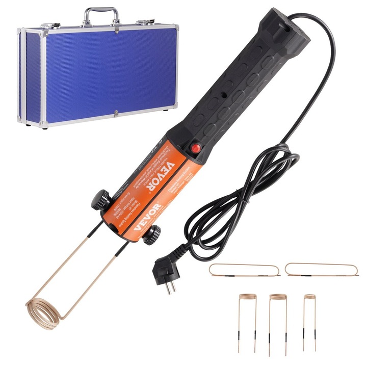Kit de incalzitor prin inductie magnetica VEVOR, 1000W, portabil, cu 10 bobine, pentru indepartarea suruburilor ruginite, dimensiuni 17.1x3.9x9.4 inch