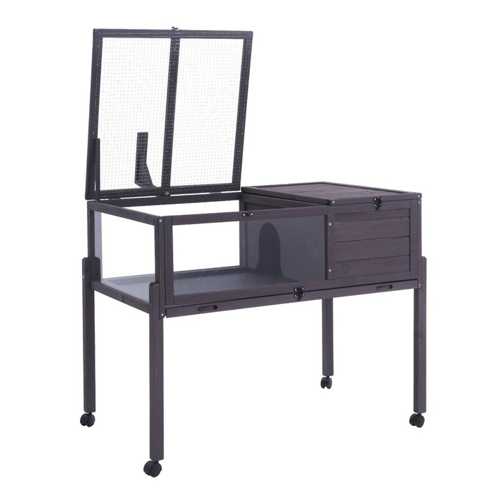 Casuta pentru testoase, VEVOR, habitat mobil din lemn, cu suport pentru lumina, gri, 965x610x825mm