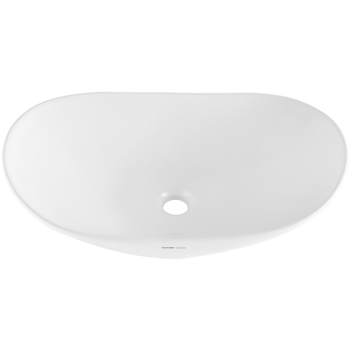 Chiuveta ovala de baie, VEVOR, 23.3"x14.2", ceramica alba, design modern, 592x361x158mm