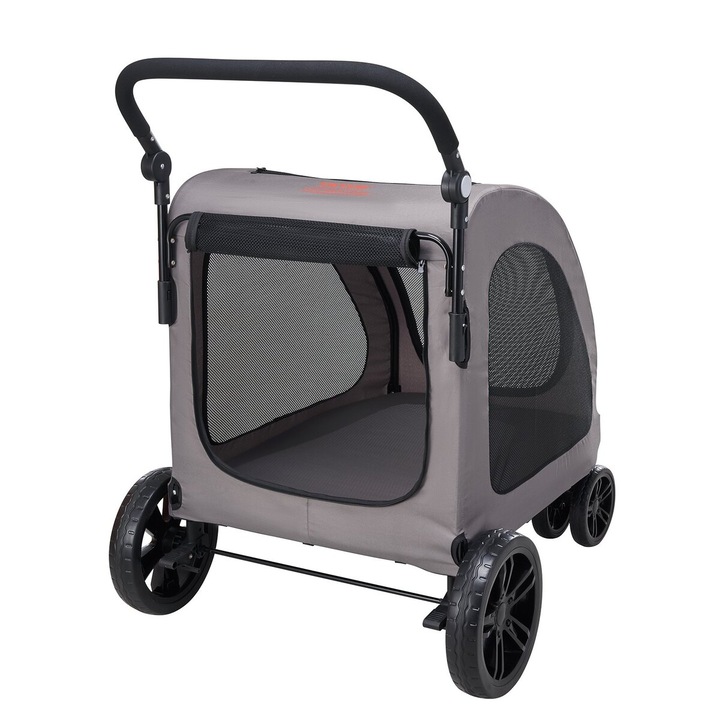 Carucior pentru animale VEVOR, 4 roti, capacitate 160lbs, gri inchis, dimensiuni 91x79x113cm