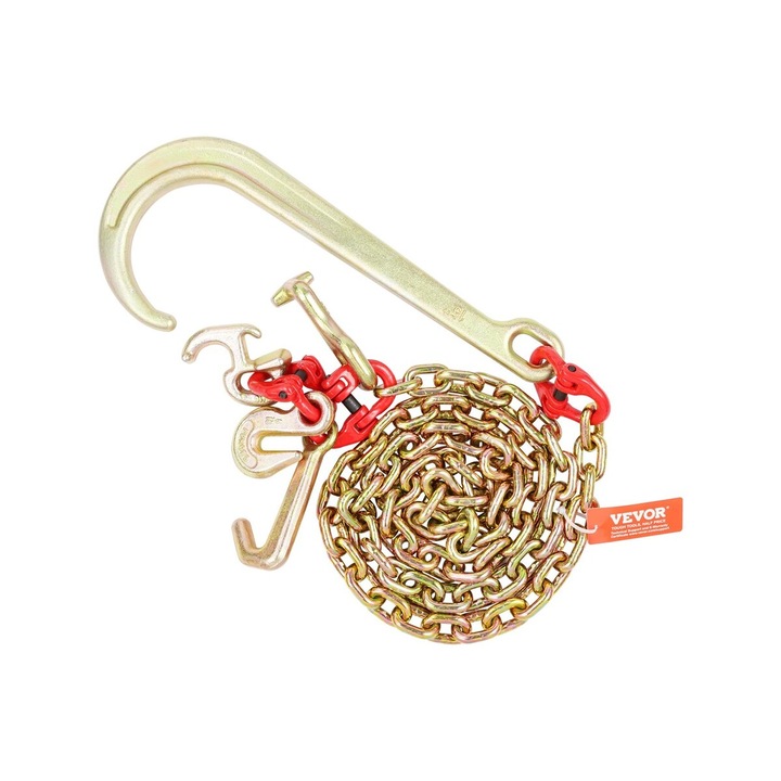 Lant de tractare VEVOR 5/16"x6' cu carlig J de 15" si carlige RTJ si Grab, capacitate 5400 lbs, 180 cm