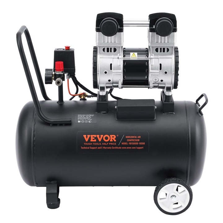 Compresor de aer VEVOR, 15 galoni, 2HP, 5.3 CFM, portabil, fara ulei, 78dB