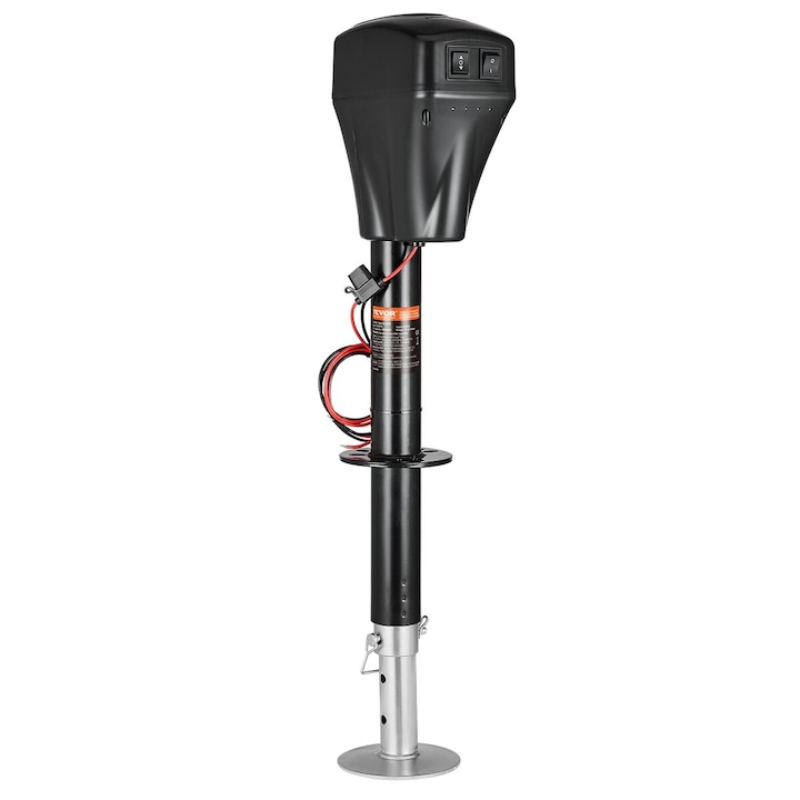 Cric electric pentru remorca VEVOR, 5000 lbs, 10"-28.3" inaltime, negru, cu manivela manuala si capac rezistent la intemperii