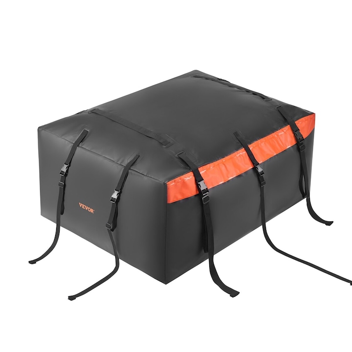 Geanta de transport pentru acoperis auto VEVOR, 23 picioare cubi, impermeabila, neagra si portocalie, 125x93x56cm, capacitate mare