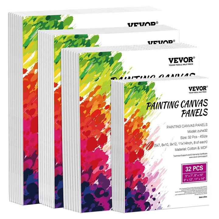 Set 32 Panouri Canvas pentru Pictura, VEVOR, Alb, Dimensiuni: 5x7, 8x10, 9x12, 11x14