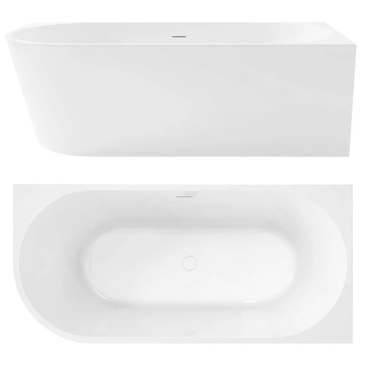 Cada de colț Rea Bellanto 170cm, Alb, 169x79x58cm, cu capac negru, inclus sifon și dop click-clack