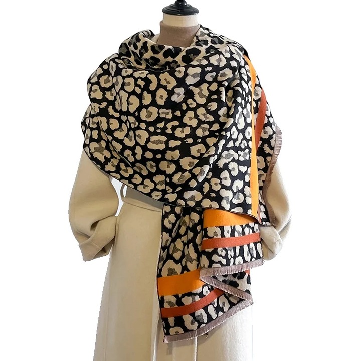 Esarfa galbena, design elegant, lungime peste 175 cm, pentru iarna