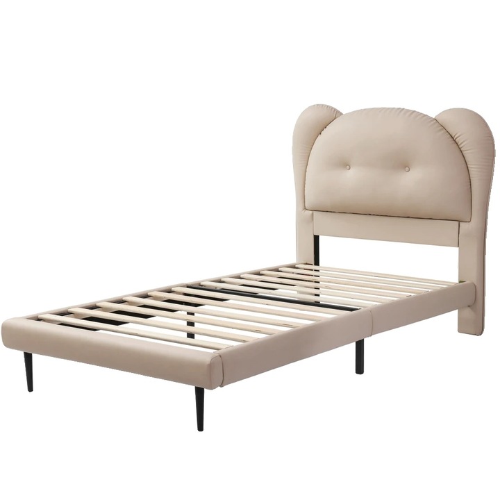 Pat single, design animalut, cadru solid, 90x200cm, bej