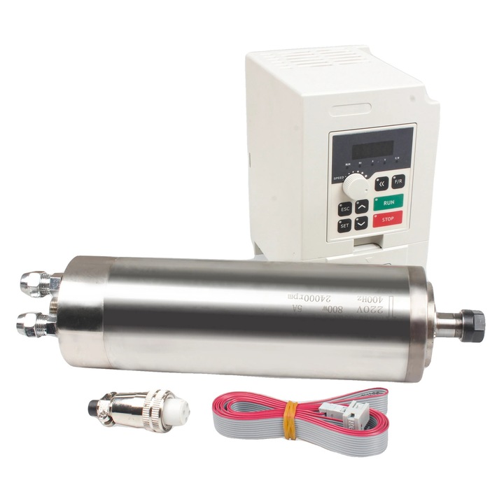 Motor CNC, 220V, 24000 RPM, din inox, sistem de racire cu apa, dimensiuni 65x198mm