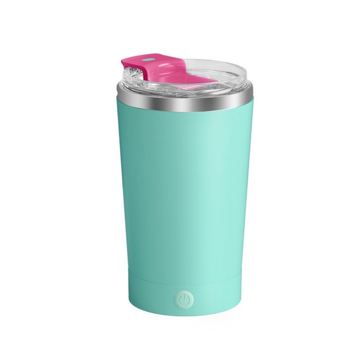 Cana cu functie de amestecare automata, din otel inoxidabil 316, capacitate de 380 ml, rezistenta la temperaturi ridicate si scazute, baza detasabila, design rezistent la apa, autonomie indelungata a bateriei, verde