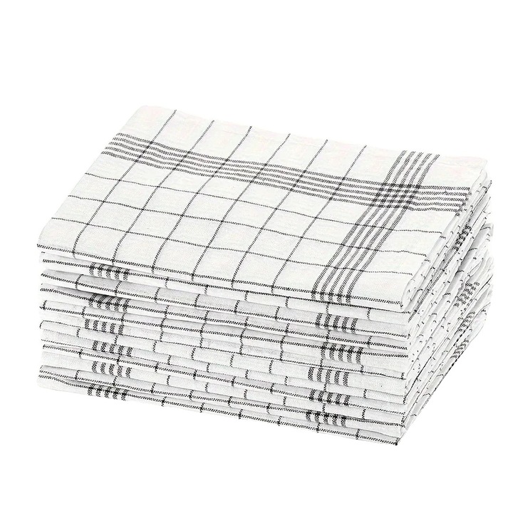 Set 10 prosoape de bucatarie, material moale, negru/alb, dimensiune mare