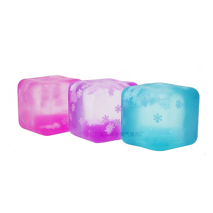 Set de jucarii interactive pentru copii, cuburi de gheata fulg de zapada si jucarii squishy, roz, albastru, mov, 3x3.5cm