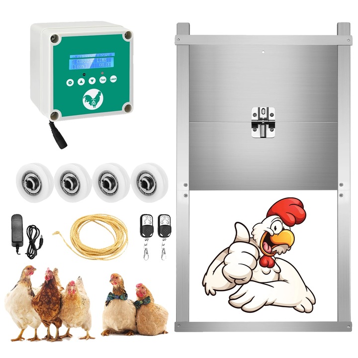 Usa automata pentru cotet de gaini, senzor de timp si lumina, ecran LCD, verde
