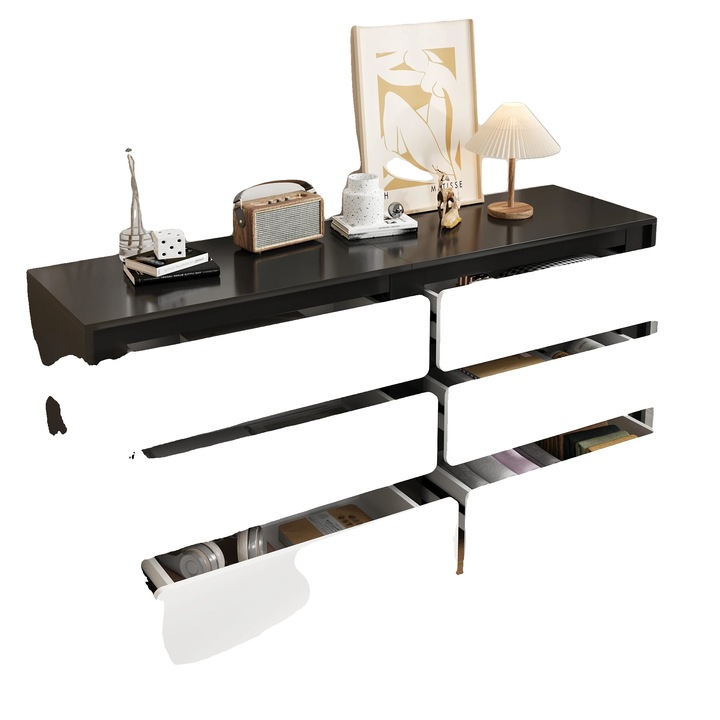 Скрин, 140x38x74.5см, шест чекмеджета, кръгли метални крака, семеен дизайн, черно с бяло