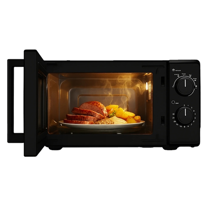 Cuptor cu microunde 3 in 1, 5 niveluri de putere, negru, 20 litri, 700W